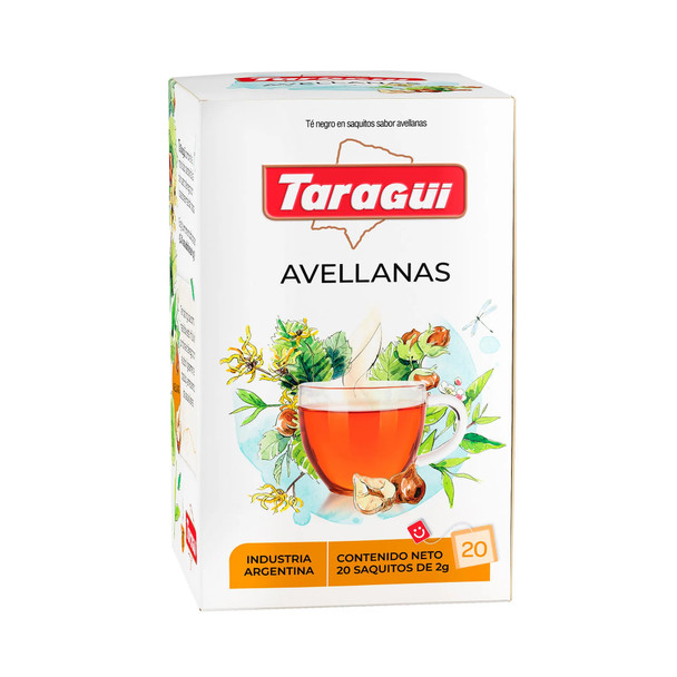 Taragüi Hazelnut Flavored Black Tea Rich and Delightful Blend Té de Avellanas (box of 20 bags)