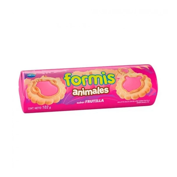 Formis Animal-Shaped Strawberry-Filled Sweet Vanilla Cookies Animales Sabor Frutilla, 102 g / 3.6 oz (pack of 3)