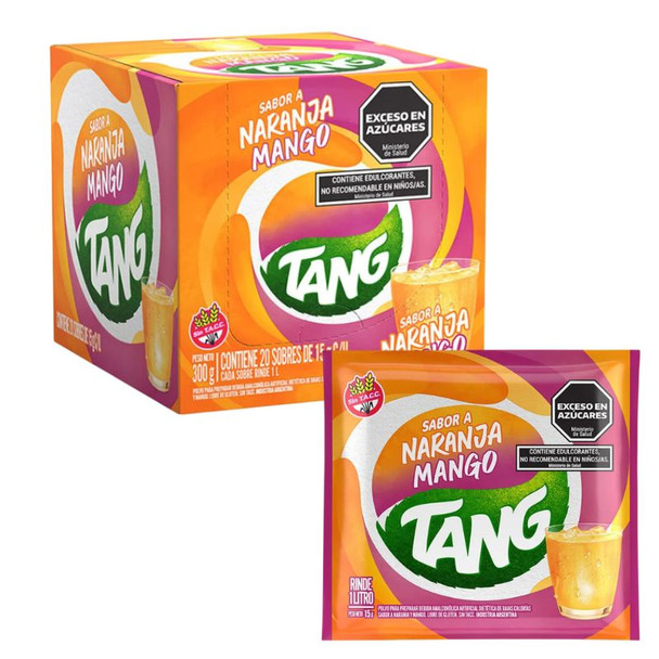Jugo Tang Naranja y Mango Powdered Juice Orange & Mango Flavor, 15 g / 0.50 oz (box of 20)
