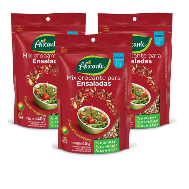 Alicante Mix Crocante Para Ensaladas Crispy Spices & Seeds Ideal for Fresh Salads, 40 g / 1.41 oz pouch (pack of 3)