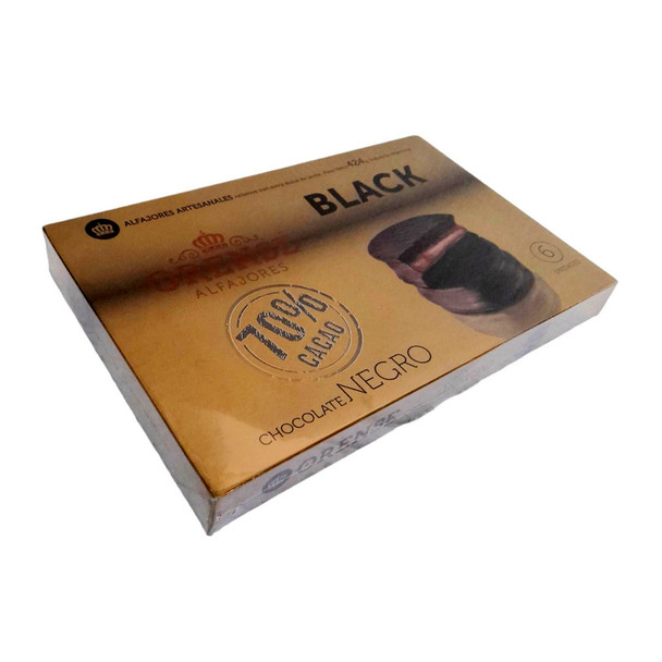 Orense Alfajores Black 70% Dark Cacao Chocolate with Dulce de Leche from Córdoba, 424 g / 14.95 oz (box of 6)