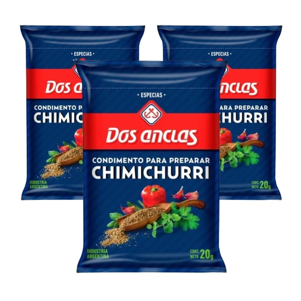 Dos Anclas Condimento Chimichurri Spice Delicious for Meats, Asado & Fish, 20 g / 0.70 oz pouch (pack of 3)