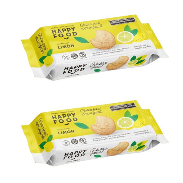 Happy Food Lemon Flavored Sweet Cookies - 100% Plant-Based, Gluten-Free Delights Galletitas de Limón, 120 g / 4.23 oz (pack of 2)