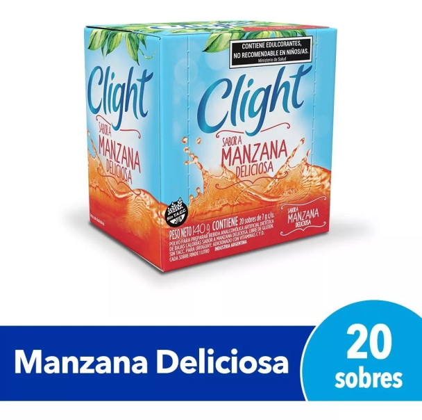 Jugo Clight Manzana Deliciosa Powdered Juice Delicious Apple Flavor No Sugar, 7 g /  0.24 oz (box of 20)