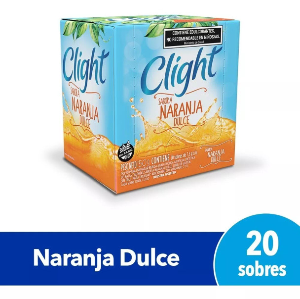 Jugo Clight Naranja Dulce Powdered Juice Sweet Orange Flavor No Sugar, 7.5 g /  0.3 oz (box of 20)