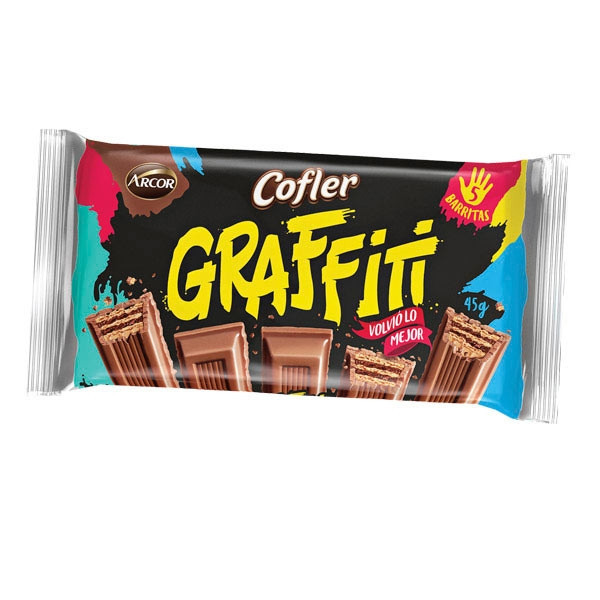 Cofler Oblea Graffiti Rellena Wafer Bar with Milk Chocolate Coating & Chocolate Filling - Candy Bars, 45 g / 1.58 oz (pack of 6)