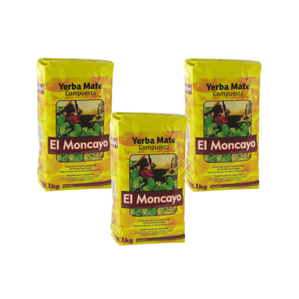 El Moncayo Yerba Mate Compuesta - Genuine from Uruguay, 1 kg / 2.2 lb bag (pack of 3)