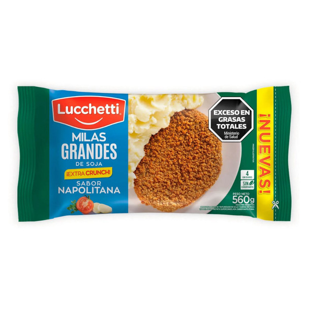Lucchetti Milanesas de Soja Milas Grandes Extra Crunch Sabor Napolitana Breaded Soy Burger Preservatives-Free, 560 g / 19.75 oz, 4 milanesas per bag (pack of 3 bags)