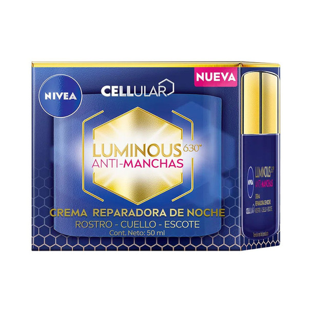 Nivea Luminous Anti-Spot Night Repair Cream - Face Neck Décolleté Cellular Luminous 630° Anti-Manchas, 50 ml / 1.69 fl oz