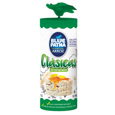Blue Patna Whole Grain Rice Cookies Salt-Free Galletas de Arroz Clásicas Sin Sal Agregada, 150 g / 5.29 oz