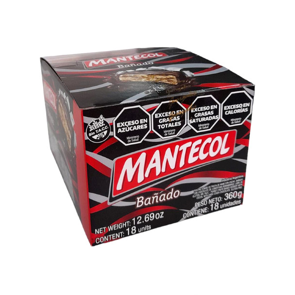 Mantecol Classic Flavor Semi-Soft Peanut Butter Nougat Mantecol Bañado en Chocolate, 360 g / 12.69 oz (box of 18 bars)