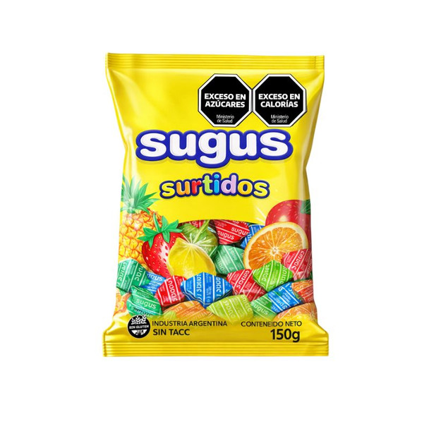 Sugus Surtidos Soft Candy Blocks Assorted Flavors Strawberry, Orange, Pineapple, Mint, Lemon & Green Apple, Gluten-Free, 150 g / 5.29 oz bag