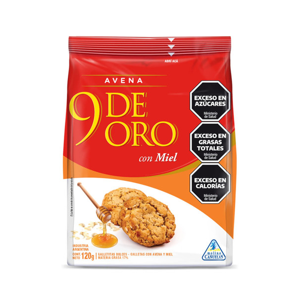 9 de Oro Sweet Cookies with Oats & Honey Galletitas con Avena & Miel, 120 g / 4.23 oz (pack of 3)