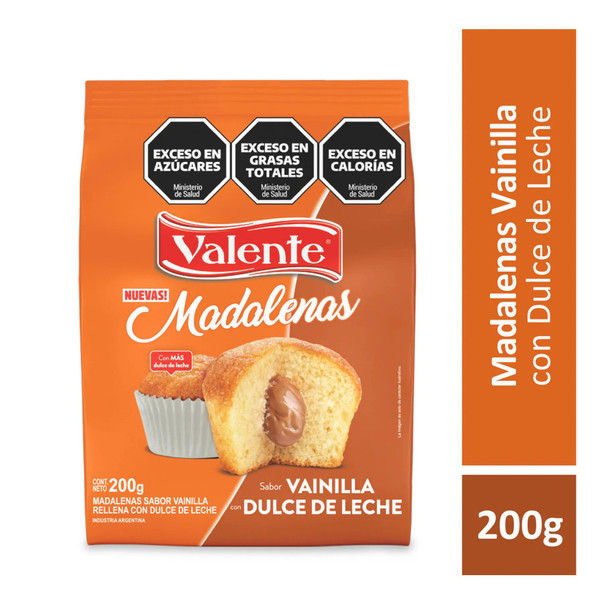 Valente Madalenas Clásicas Rellenas con Dulce de Leche Sweet Cupcakes Vanilla Flavor Filled with Dulce de Leche 200 g / 7.05 oz