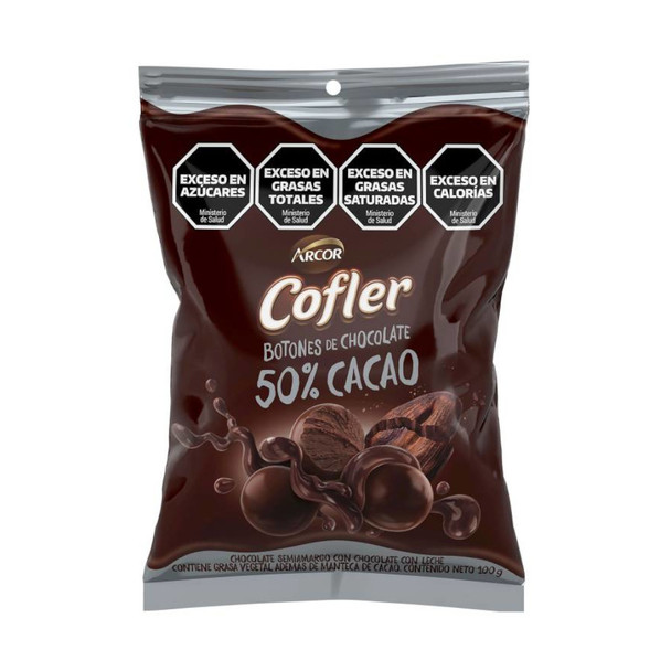 Cofler Botones de Chocolate 50% Cacao Chocolate Buttons Covered in Milk Chocolate, 100 g / 3.53 oz