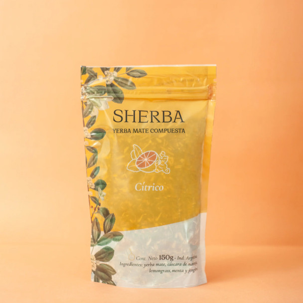 Sherba | Agroecological Yerba Mate Tea Citrus Blend with Orange Peel, Lemongrass, Mint, and Ginger - Zesty Delight, 150 g / 5.29 oz