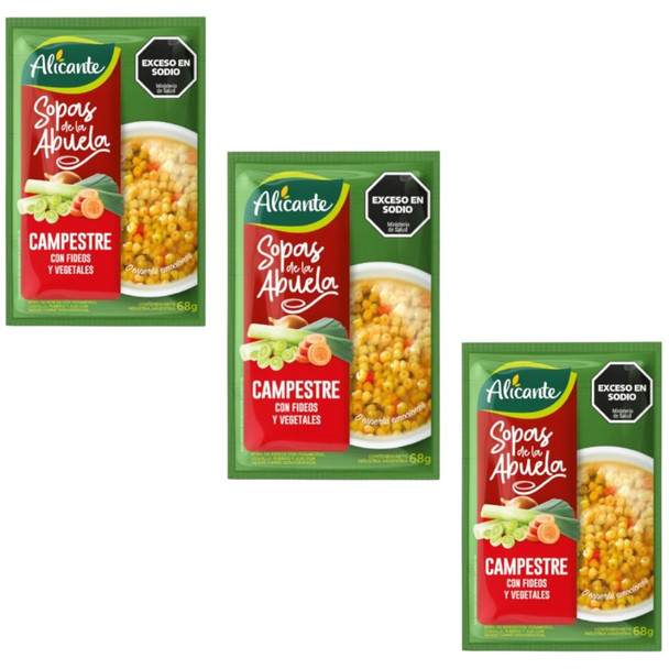 Alicante Sopa Campestre Vegetable Noodle Soup with Meat Sopa con Fideos & Vegetales, 68 g / 2.39 oz ea (pack of 3)