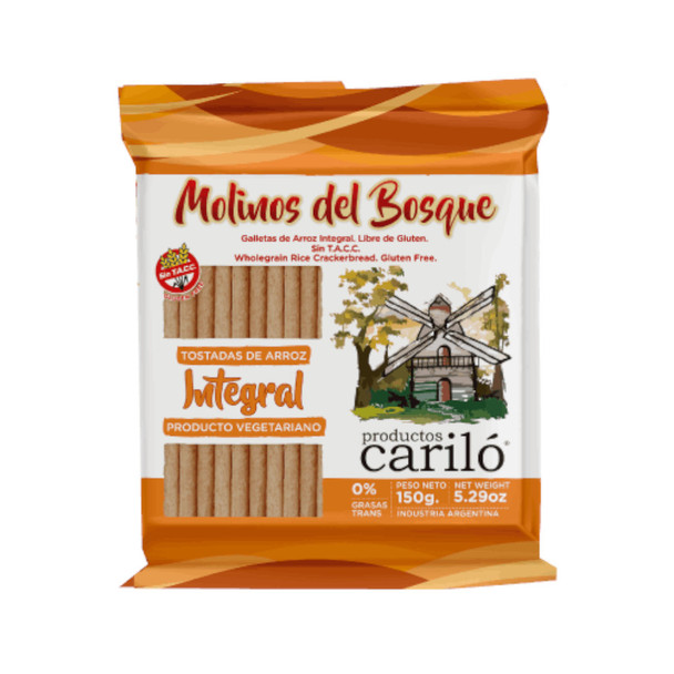 Molinos Del Bosque Tostadas De Arroz Integral Gluten-Free Whole Grain Rice Cakes by Productos Cariló, 150 g / 5.29 oz bag