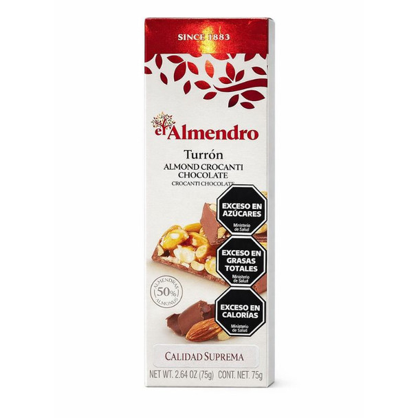 El Almendro Crunchy Almond Turron with Chocolate Confection Turrón de Almendras con Confitura de Chocolate, 75 g / 2.65 oz