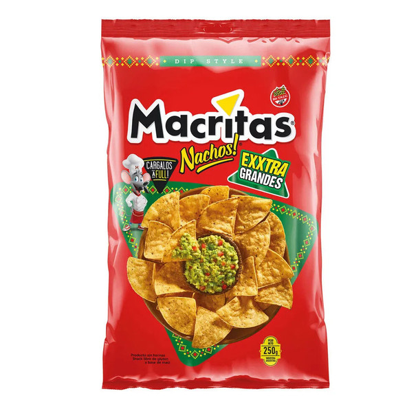 Nachos Macritas Exxtra Grandes Corn Chips Snack Ideal for Guacamole or Cheddar Gluten Free, 250 g / 8.81 oz