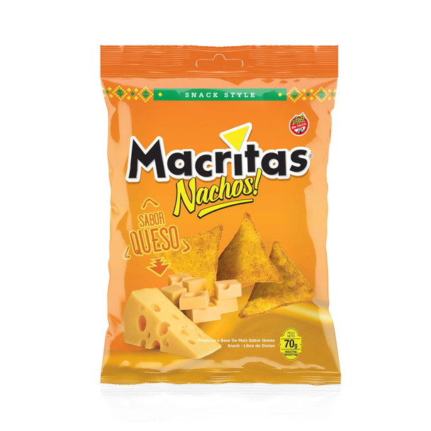 Nachos Macritas Cheese Flavor Corn Chips Snack Ideal for Guacamole or Cheddar Gluten Free Nachos Sabor Queso, 70 g / 2.46 oz