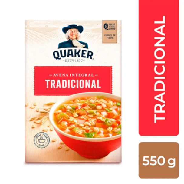 Quaker Avena Integral Arrollada Traditional Whole Oats Ideal for Soup, 550 g / 19.40 oz