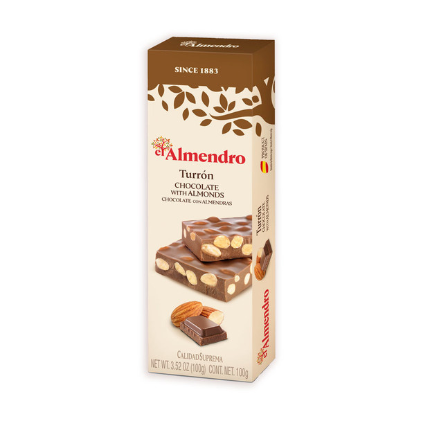 El Almendro Turrón de Chocolate con Almendras Chocolate Almond Turron, 100 g / 3.53 oz