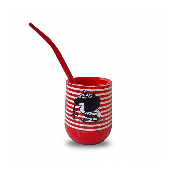 Mate Set Mafalda Design Red Deco Rallada Iconic Mafalda Mate Set - Striped Deco Mate with Straw