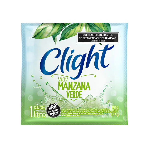 Jugo Clight Manzana Verde Powdered Juice Green Apple Flavor No Sugar, 7.5 g /  0.26 oz (box of 20)