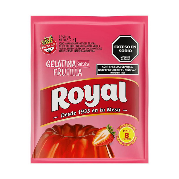 Royal Strawberry Ready to Make Jelly Gelatina Frutilla Jell-O, 8 servings per pouch 25 g / 0.88 oz (box of 8 pouches)