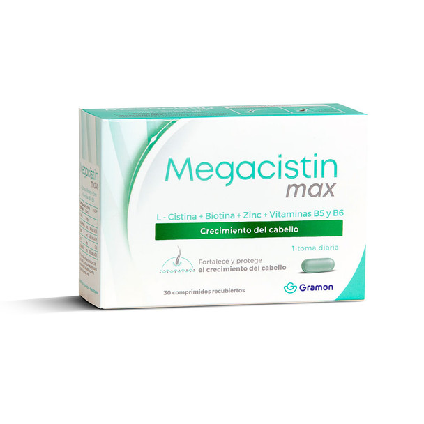 Megacistin Max For Hair Growth L-Cistina + Biotina + Zinc + Vitaminas B5 & B6 Para el Crecimiento del Cabello (30 count)
