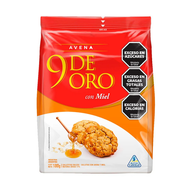 9 de Oro Sweet Cookies with Oats & Honey Galletitas con Avena & Miel, 180 g / 6.34 oz (pack of 3)