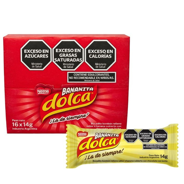 Bananita Dolca Banana Cream Filled with Chocolate Coating Small Baby Sized, 16 x 14 g / 0.5 oz (box of 16)