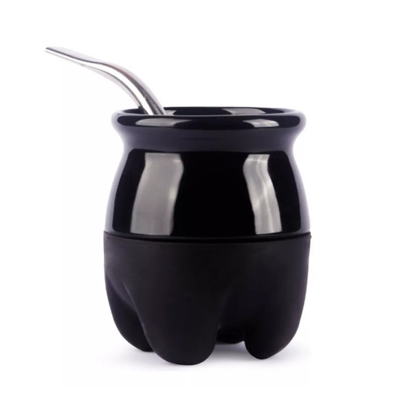 Thermal Ceramic & PVC Mate with Steel Straw Stylish Yerba Mate Gourd for Traditional Tea Enjoyment (Various Colors Available)
