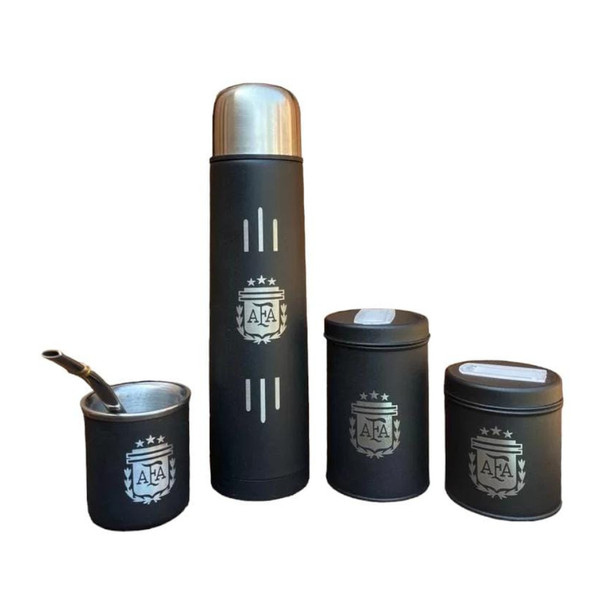 Complete Mate Set with Thermos, Yerba Mate, Sugar Holder - AFA Design Engraved Kit