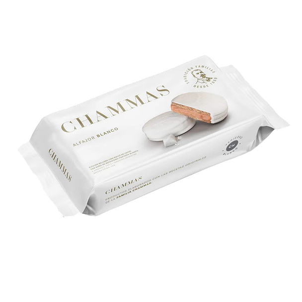 Chammas White Chocolate Alfajores - Creamy Dulce de Leche Filling White Chocolate (pack of 6)