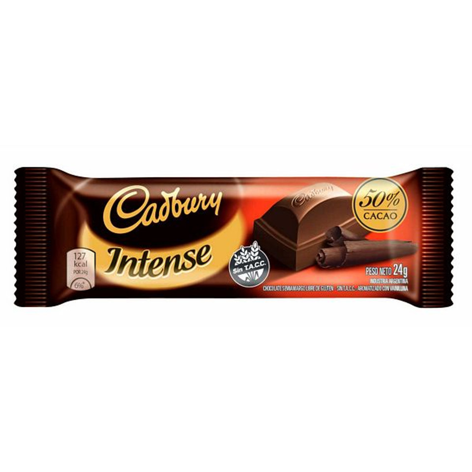 Cadbury Intense 50 Dark Cocoa Chocolate Bars Gluten Free, 24 g / 0.85 oz (box of 12)