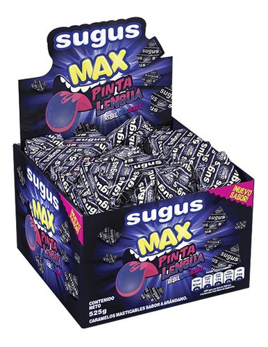 Sugus Max Pinta Lengua Soft Candy Blocks Rebel Blue Berry Flavored Gluten Free, 525 g / 1.15 lb
