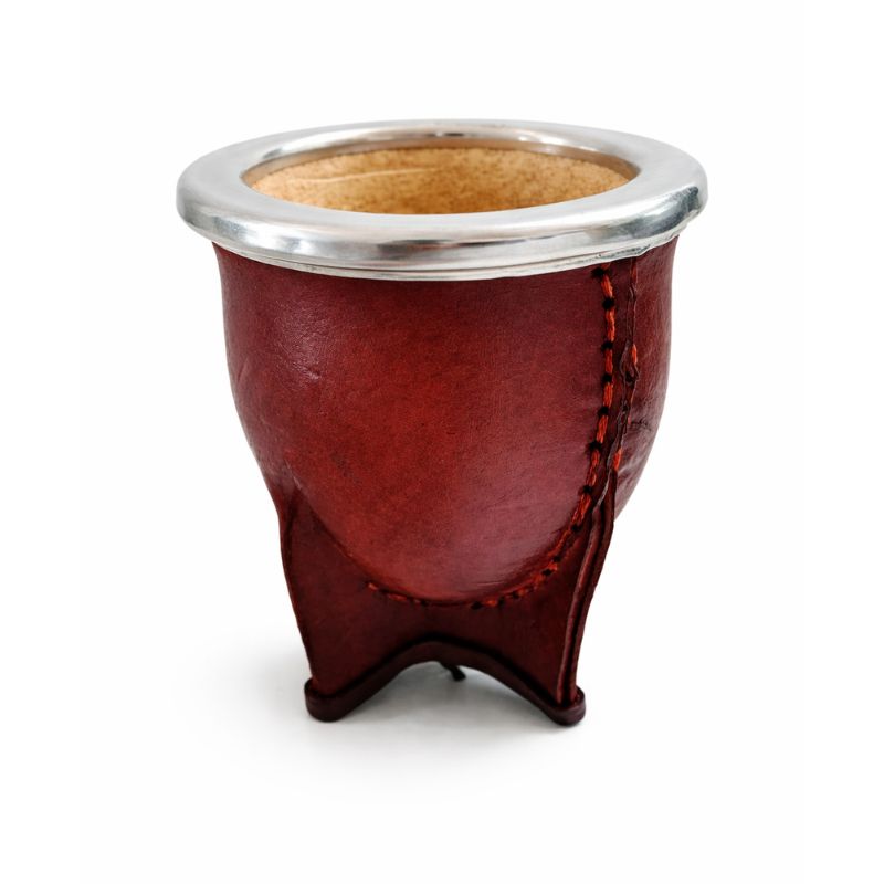 マテ壺　CAMIONERO PREMIUM RED Large Camionero Brown Leather Mate Entrerriano Gourd Carved