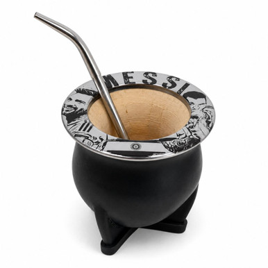 Matesur Messi Calabash Mate Cup with Stainless Steel Rim and Pico