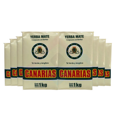 Canarias Yerba Mate with Green Tea and Ginger Rare Blend from Uruguay, 1 kg  / 2.2 lb (pack of 8)