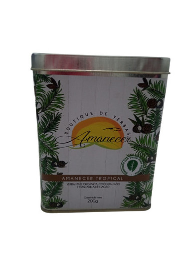 Amanecer Boutique de Yerbas Amanecer Tropical Lata con Pico Vertedor Organic  Yerba Mate Organic Yerba Mate with Grated Coconut and Cocoa Shell Can with  Pouring Spout, 200 g / 7.05 oz - Pampa Direct