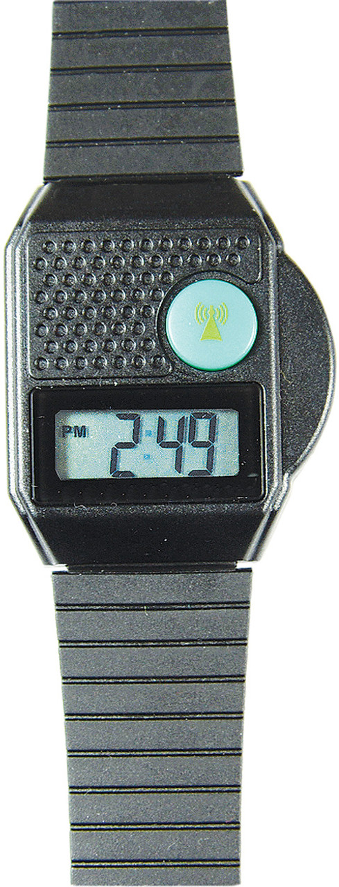 Digital Talking Atomic Watch, Black, Top Button Black Plastic Band