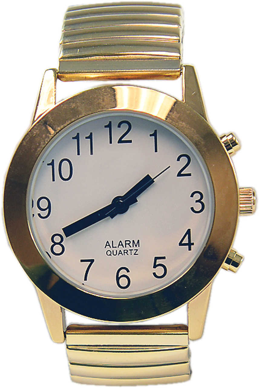 Touch Face Talking Watch, White Face Gold Band