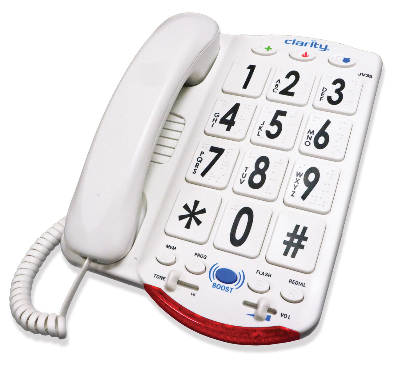 Clarity JV35W Amplified Phone w/Jumbo White Buttons & Braille