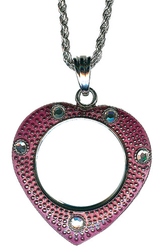 4X Pendant Magnifier in Pink Heart Frame
