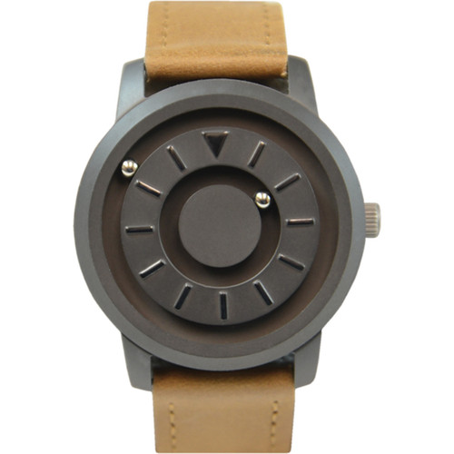 Magnetic Tactile Watch with Brown Leather Band