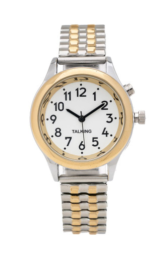 Image: talking watch with white face and 2 tone band, flex