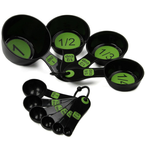 Green on Black Measuring Cup and Spoon Set
