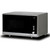 Image: simple talking microwave with black front and stainless steel case